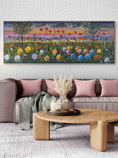 Gelinciklerle Dans Eden Ortancalar Yağlı Boya Tablosu