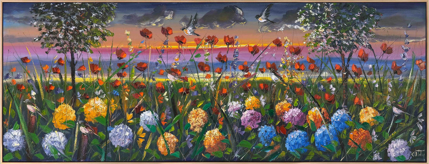 Gelinciklerle Dans Eden Ortancalar Yağlı Boya Tablosu