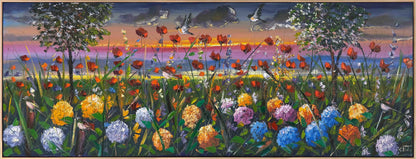 Gelinciklerle Dans Eden Ortancalar Yağlı Boya Tablosu