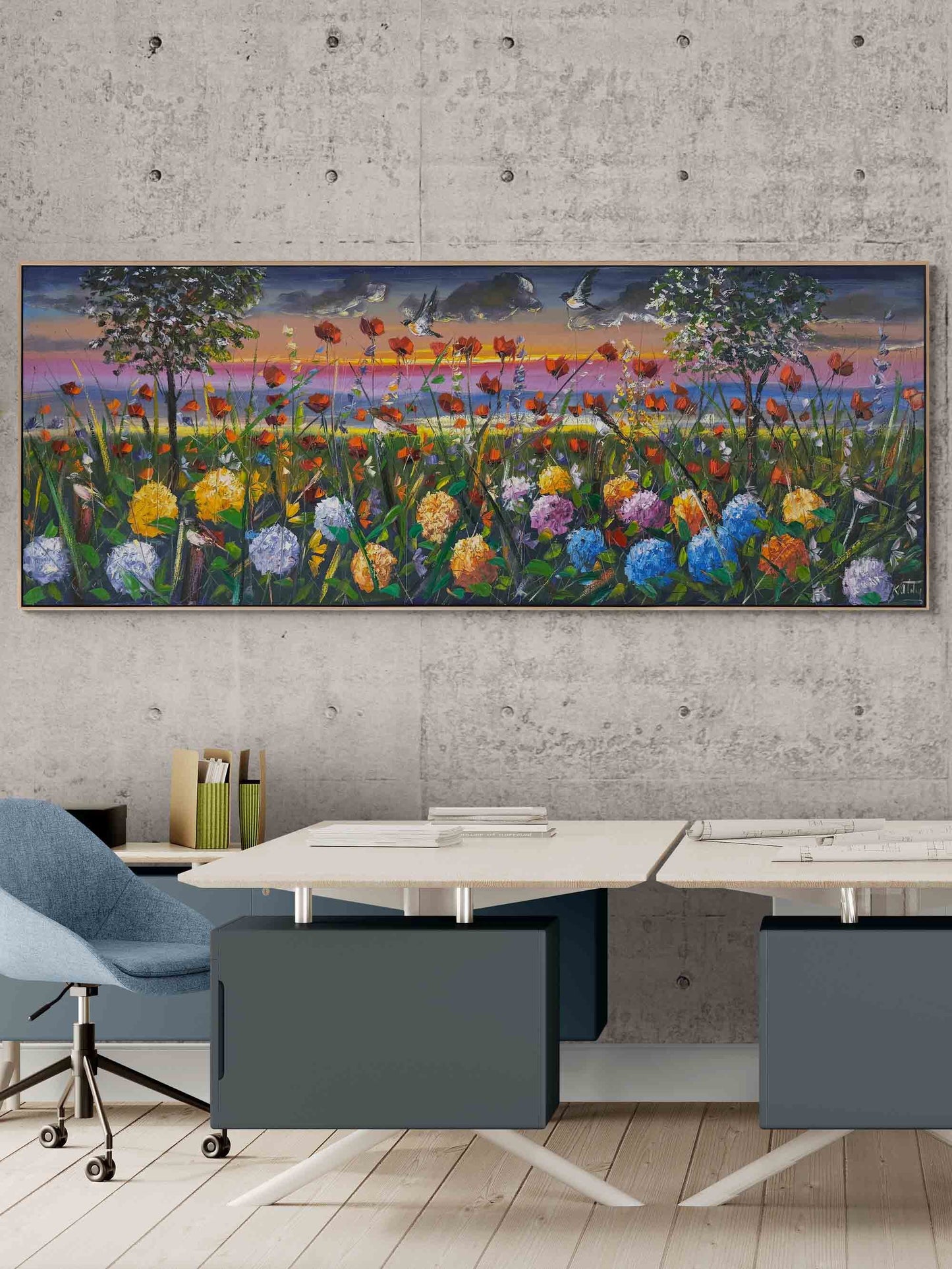 Gelinciklerle Dans Eden Ortancalar Yağlı Boya Tablosu