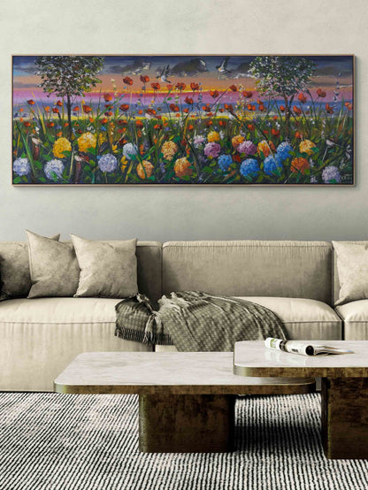 Gelinciklerle Dans Eden Ortancalar Yağlı Boya Tablosu