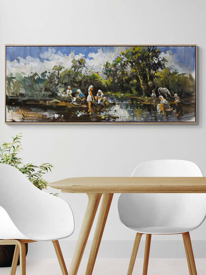 Nehir Kıyısında Yağlı Boya Tablosu