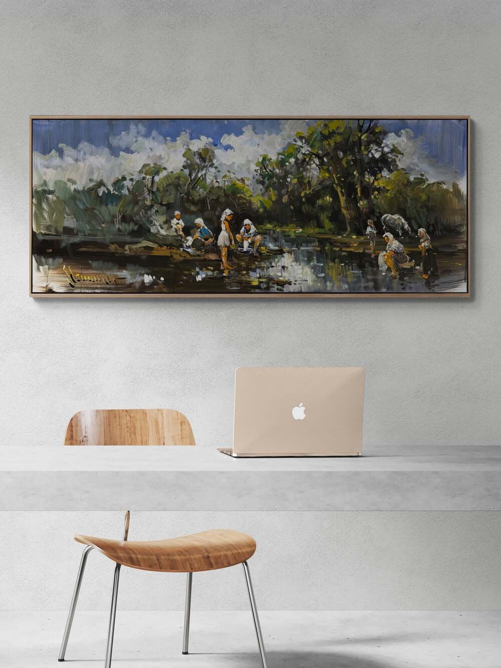 Nehir Kıyısında Yağlı Boya Tablosu