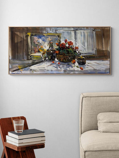 Pencere Önünde Güller Yağlı Boya Tablosu