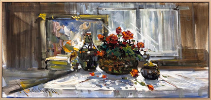 Pencere Önünde Güller Yağlı Boya Tablosu