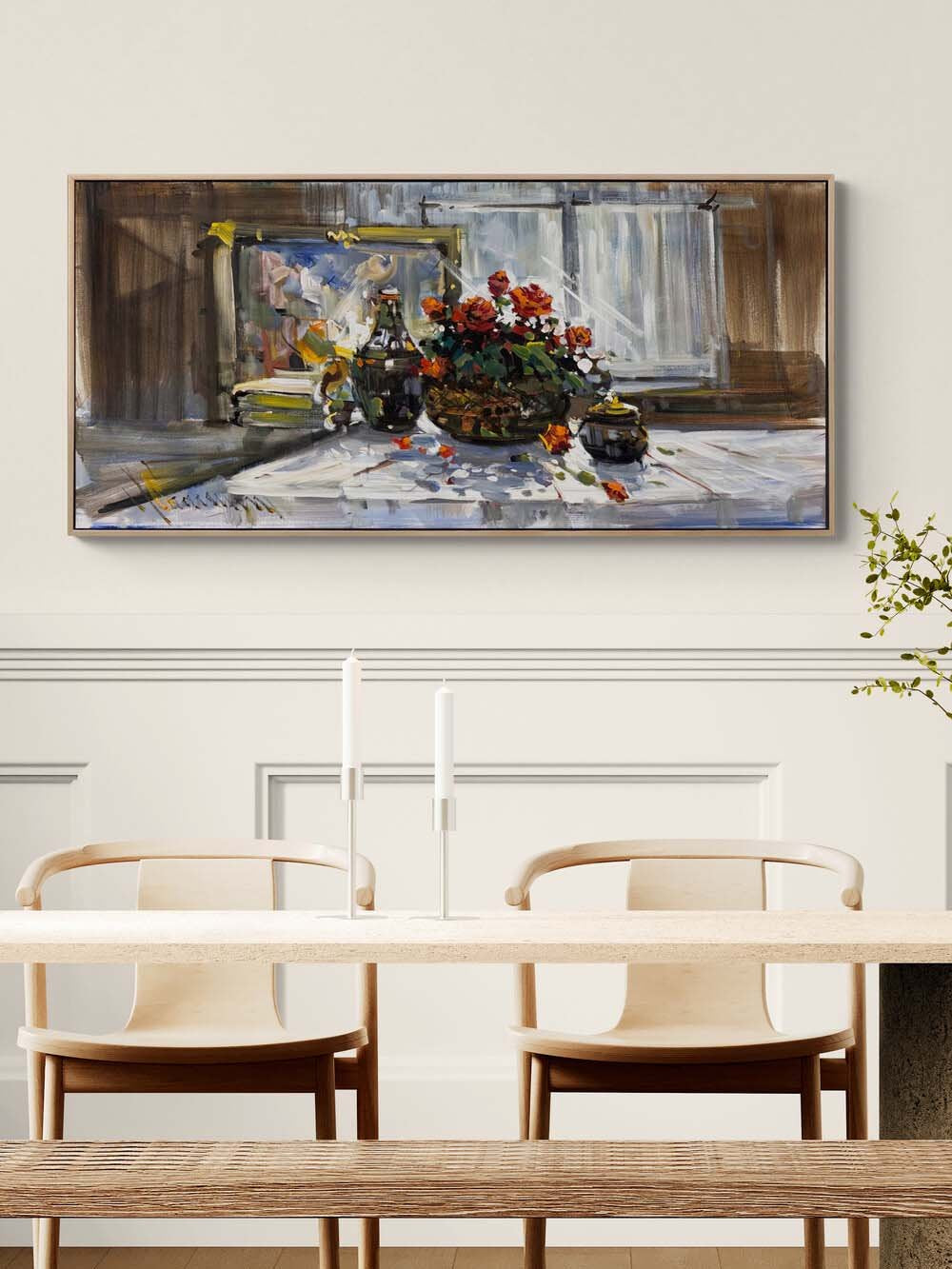 Pencere Önünde Güller Yağlı Boya Tablosu