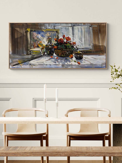 Pencere Önünde Güller Yağlı Boya Tablosu