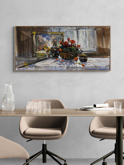 Pencere Önünde Güller Yağlı Boya Tablosu