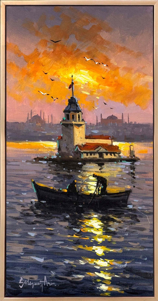 Yaz Akşamı Kız Kulesi Yağlı Boya Tablosu