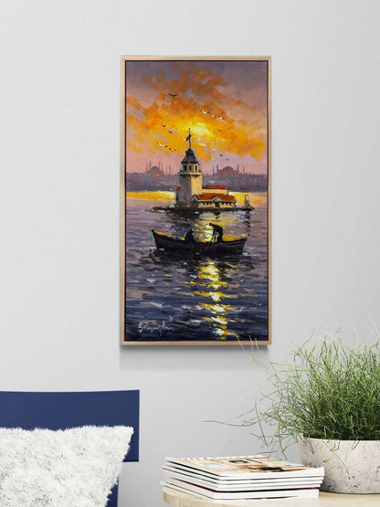 Yaz Akşamı Kız Kulesi Yağlı Boya Tablosu