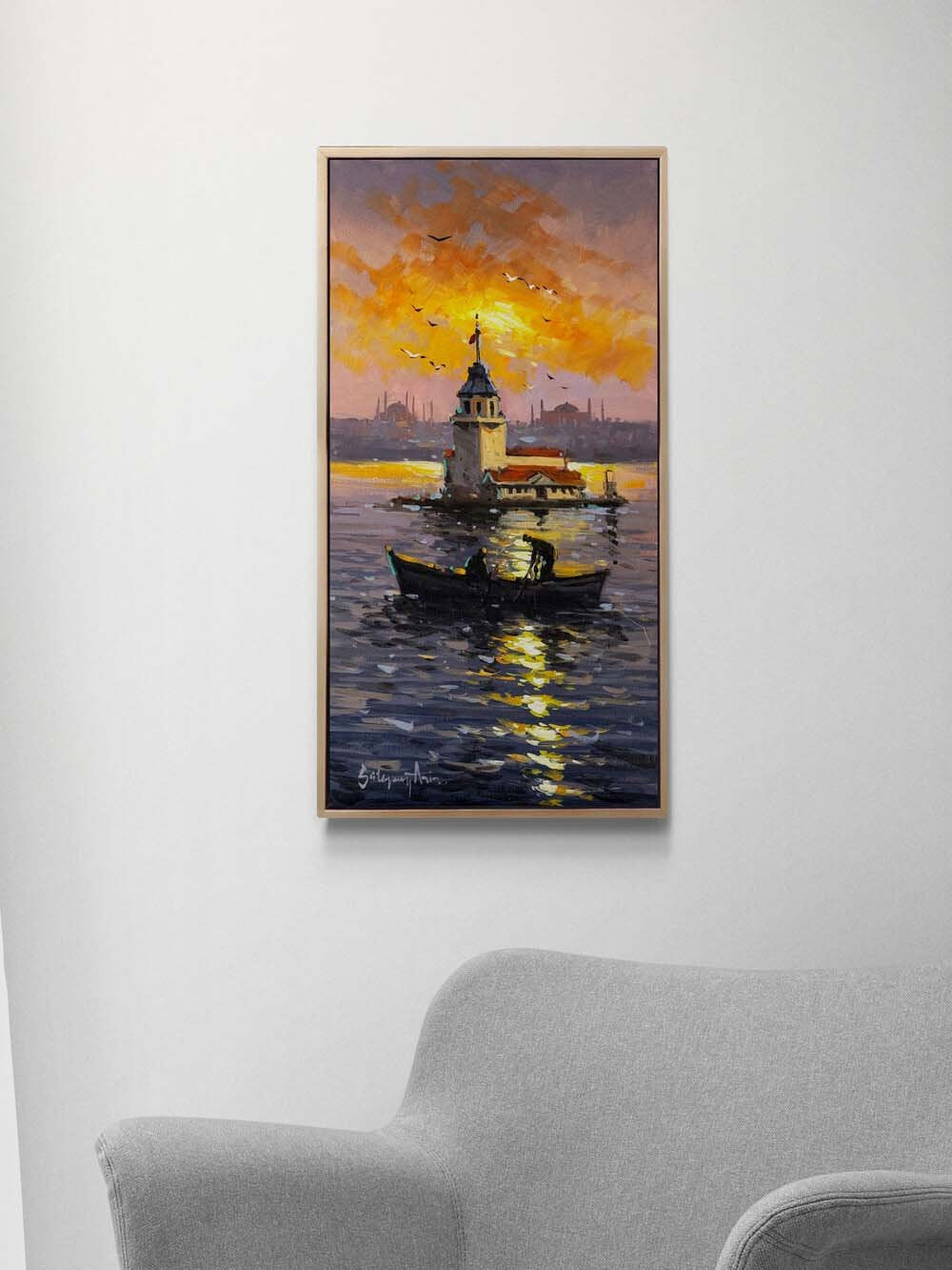 Yaz Akşamı Kız Kulesi Yağlı Boya Tablosu