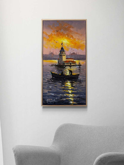 Yaz Akşamı Kız Kulesi Yağlı Boya Tablosu