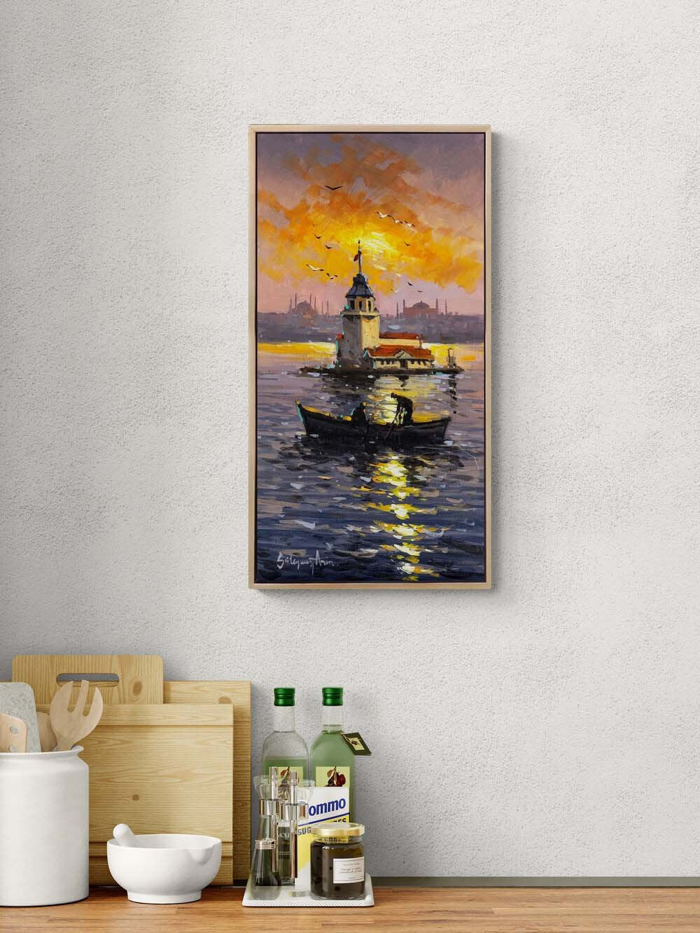 Yaz Akşamı Kız Kulesi Yağlı Boya Tablosu