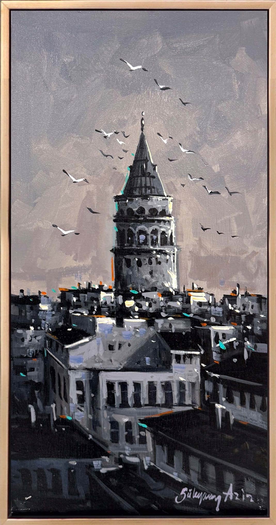 Galata'da Sakin Perspektir Yağlı Boya Tablosu