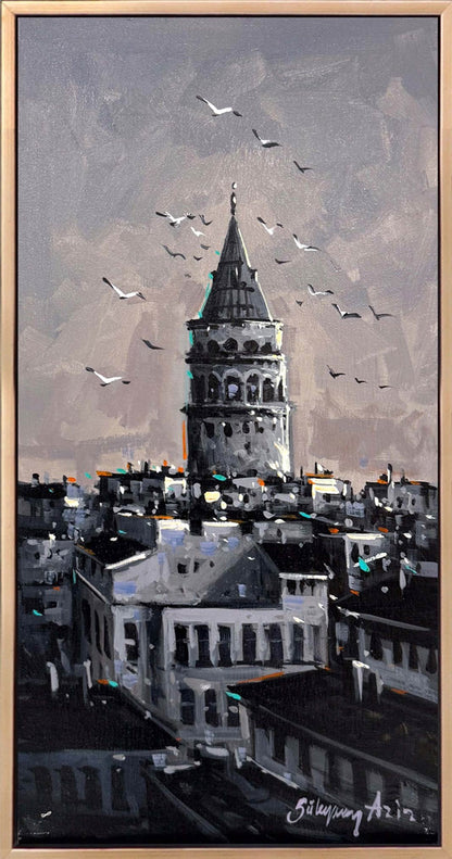 Galata'da Sakin Perspektir Yağlı Boya Tablosu