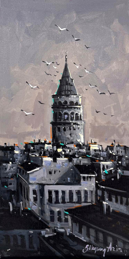 Galata'da Sakin Perspektir Yağlı Boya Tablosu