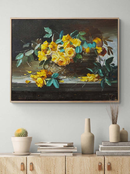 Hatıralarla Sarı Güller Yağlı Boya Tablosu