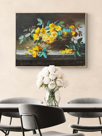 Hatıralarla Sarı Güller Yağlı Boya Tablosu