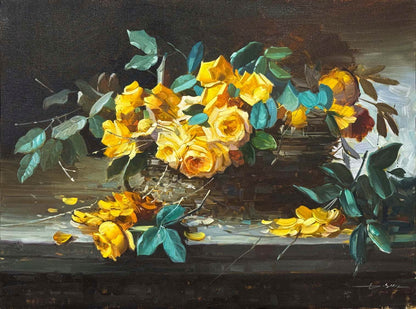 Hatıralarla Sarı Güller Yağlı Boya Tablosu