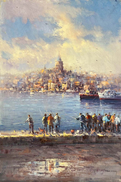 Boğazdan Galata'ya Yağlı Boya Tablosu