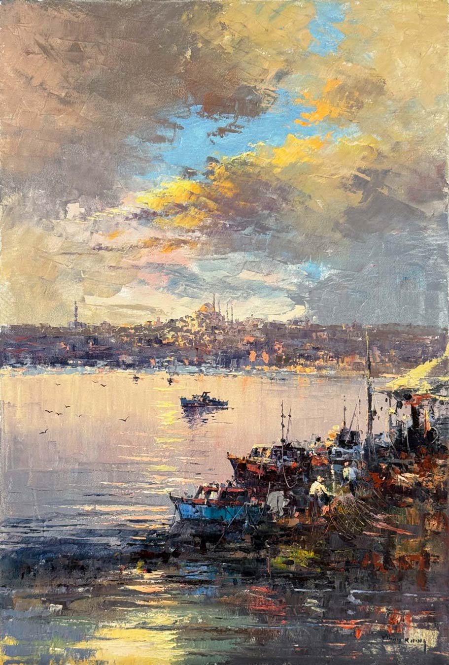 Sessizce İstanbul Boğazı Yağlı Boya Tablosu