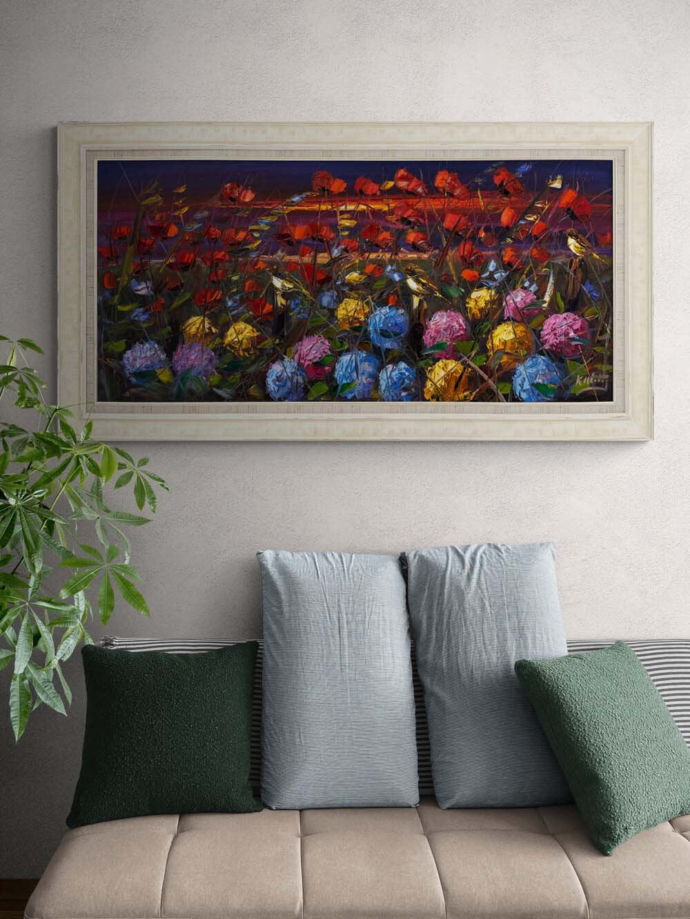 Bahar Bahçe ve Ortancalar Yağlı Boya Tablosu