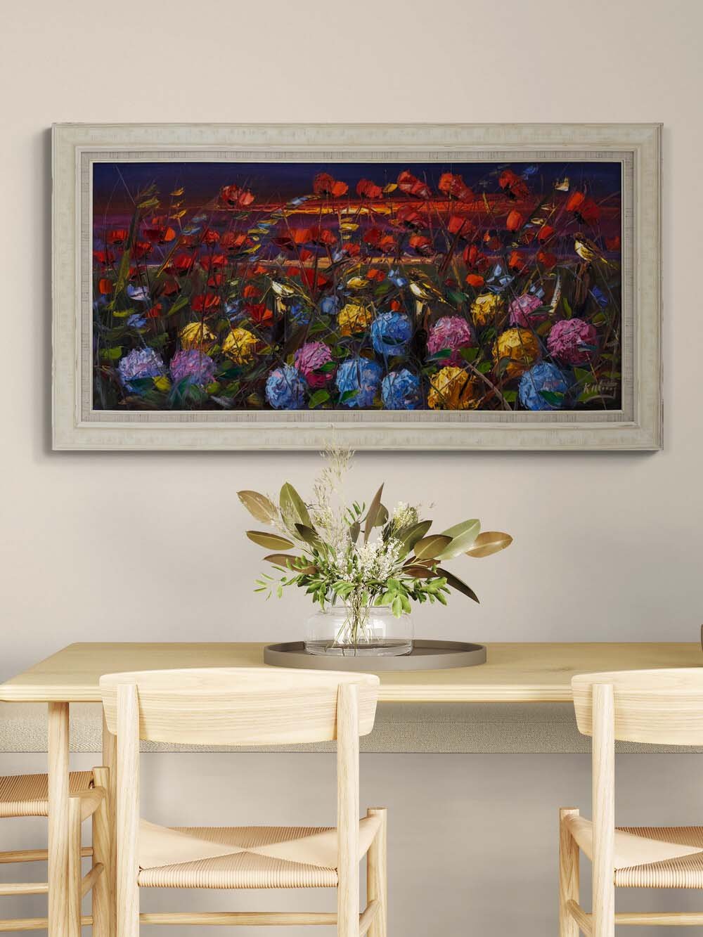 Bahar Bahçe ve Ortancalar Yağlı Boya Tablosu