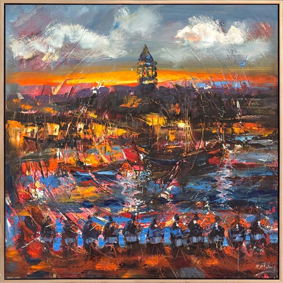 Galata Kulesi ve Müzik Yağlı Boya Tablosu