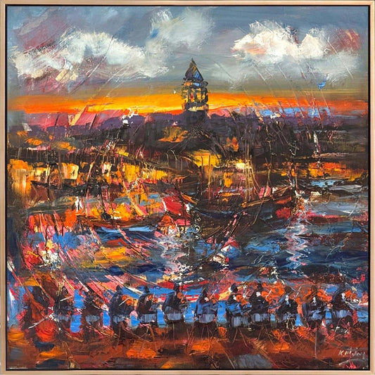 Galata Kulesi ve Müzik Yağlı Boya Tablosu