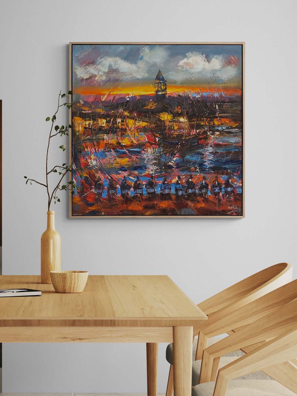 Galata Kulesi ve Müzik Yağlı Boya Tablosu