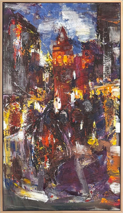 Galata'da Akşam Yansımaları Yağlı Boya Tablosu