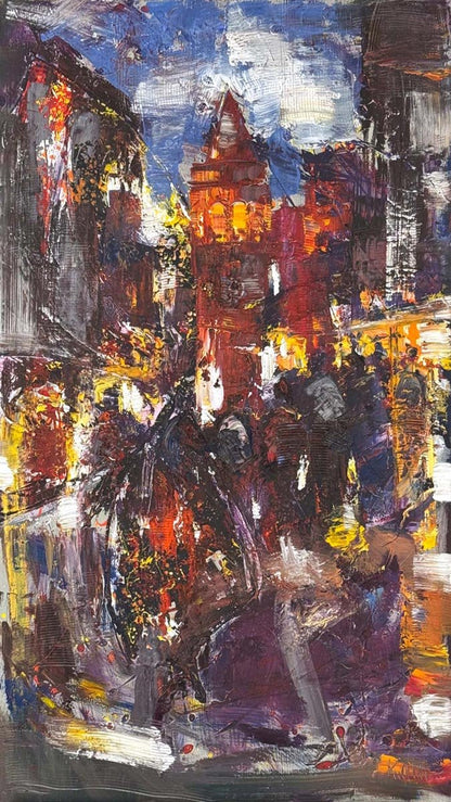 Galata'da Akşam Yansımaları Yağlı Boya Tablosu