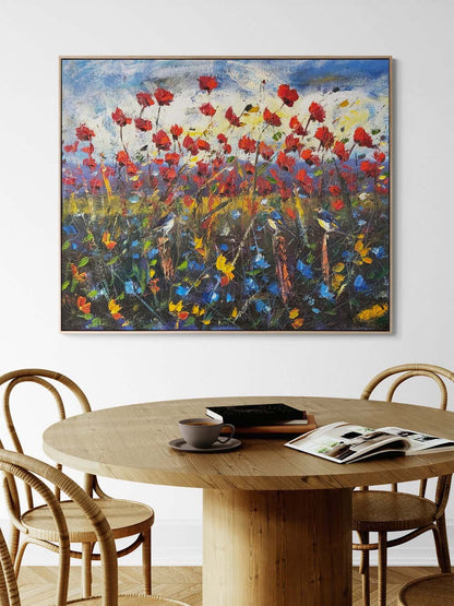 Dağ Eteğinde Gelincikler Yağlı Boya Tablosu