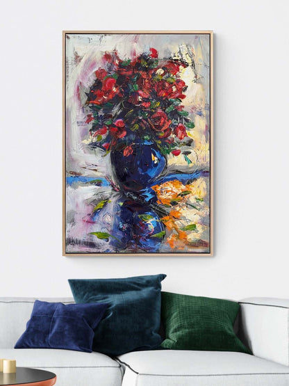 Yansıyan Kırmızı Çiçekler Yağlı Boya Tablosu