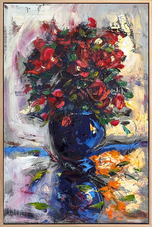 Yansıyan Kırmızı Çiçekler Yağlı Boya Tablosu