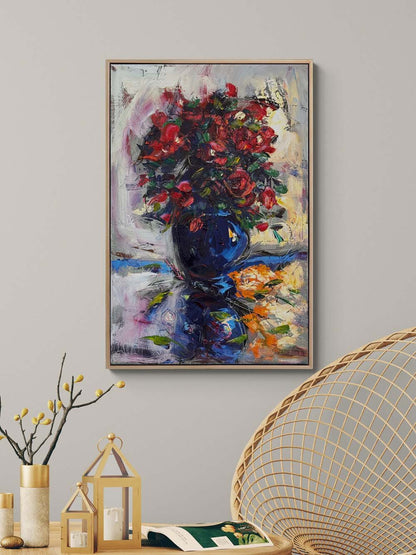 Yansıyan Kırmızı Çiçekler Yağlı Boya Tablosu