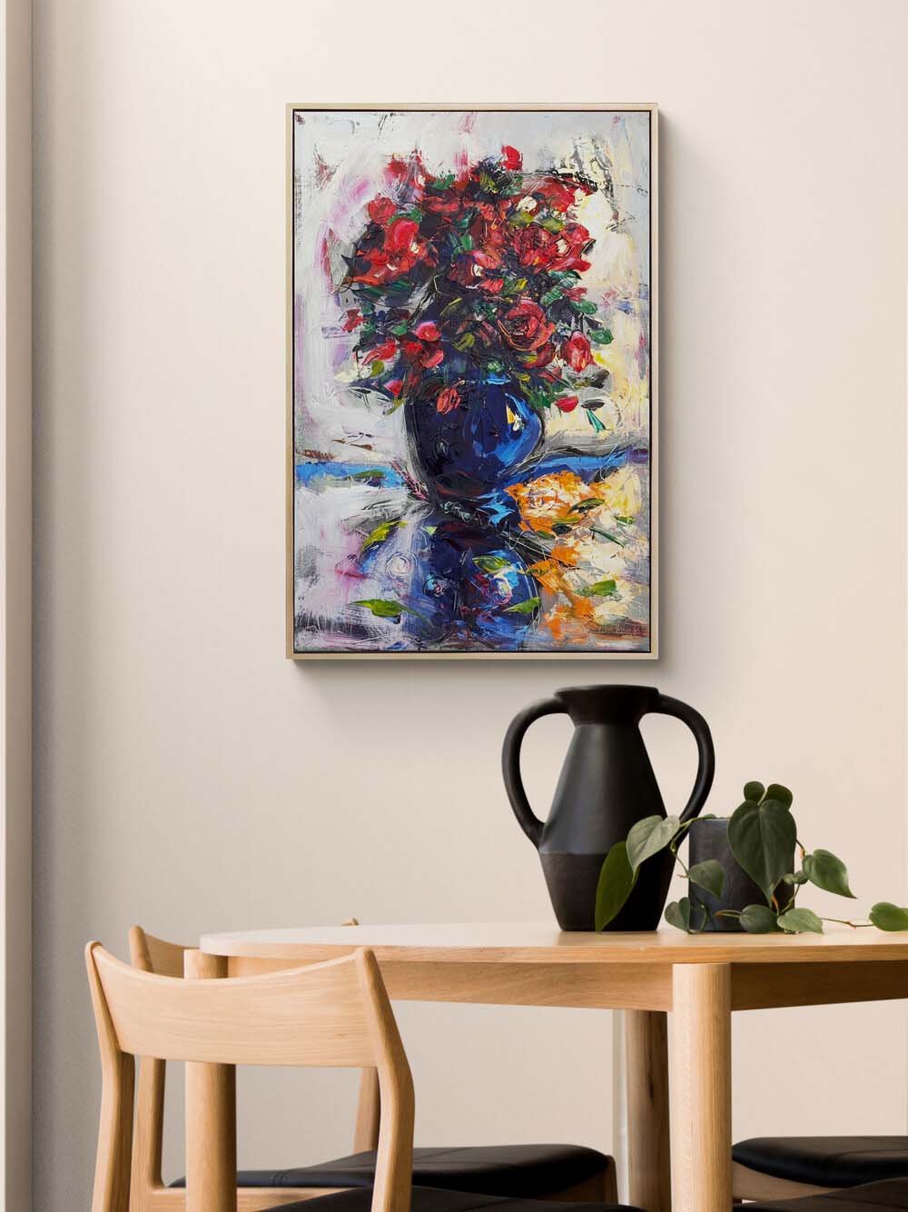 Yansıyan Kırmızı Çiçekler Yağlı Boya Tablosu