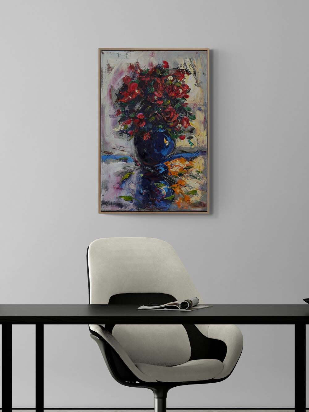 Yansıyan Kırmızı Çiçekler Yağlı Boya Tablosu