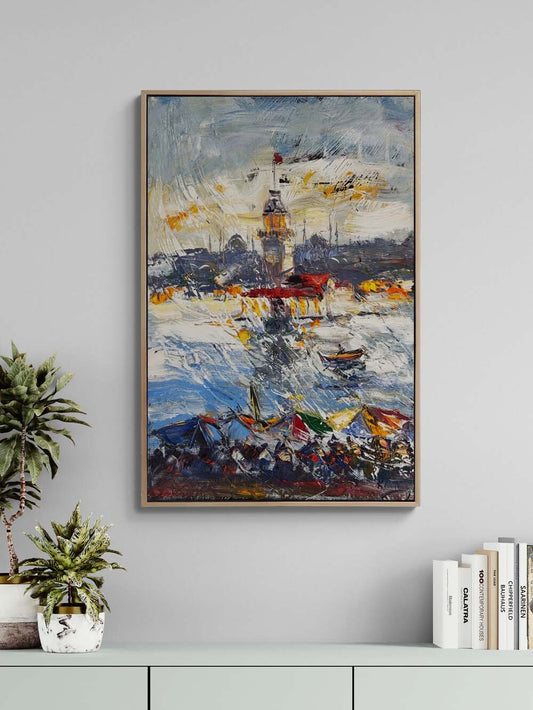 Hatıralarla Kız Kulesi Yağlı Boya Tablosu