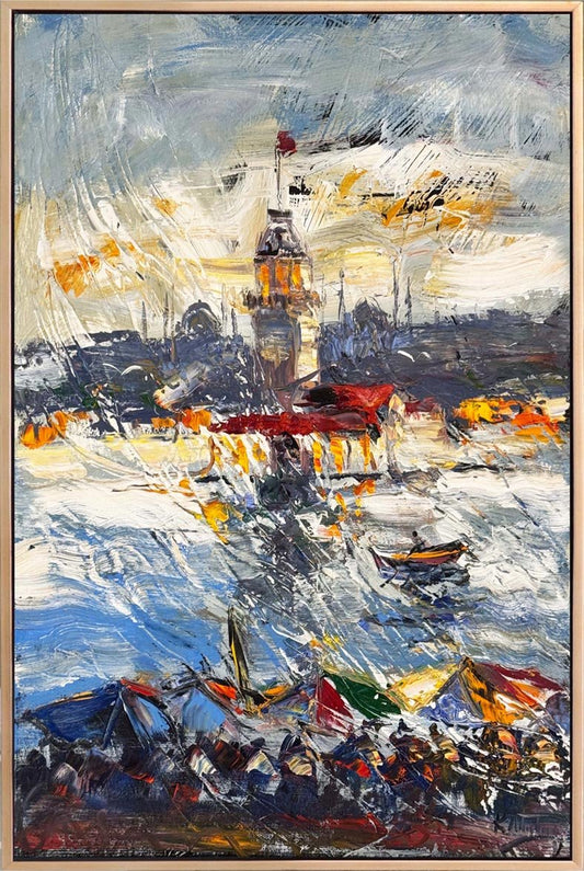 Hatıralarla Kız Kulesi Yağlı Boya Tablosu