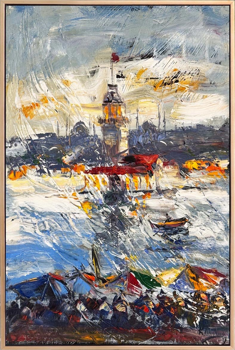 Hatıralarla Kız Kulesi Yağlı Boya Tablosu