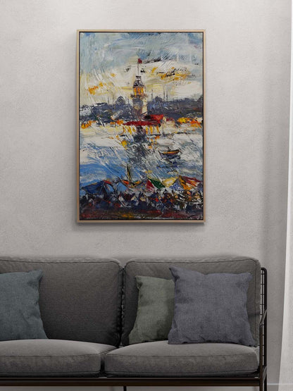 Hatıralarla Kız Kulesi Yağlı Boya Tablosu