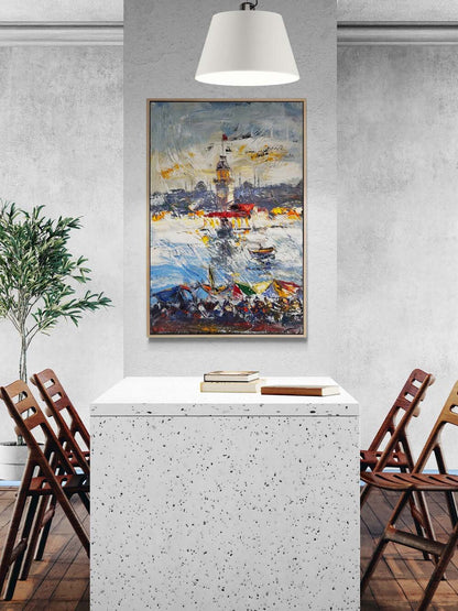 Hatıralarla Kız Kulesi Yağlı Boya Tablosu