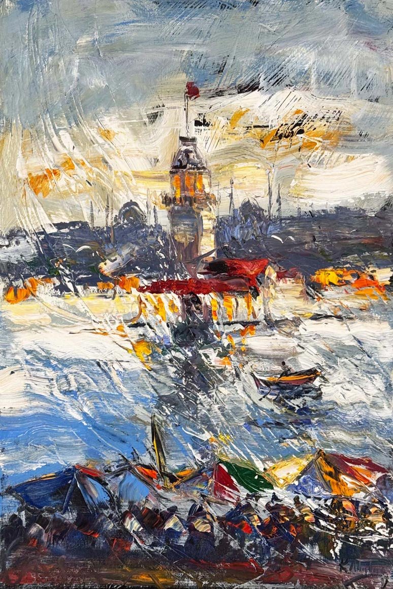 Hatıralarla Kız Kulesi Yağlı Boya Tablosu