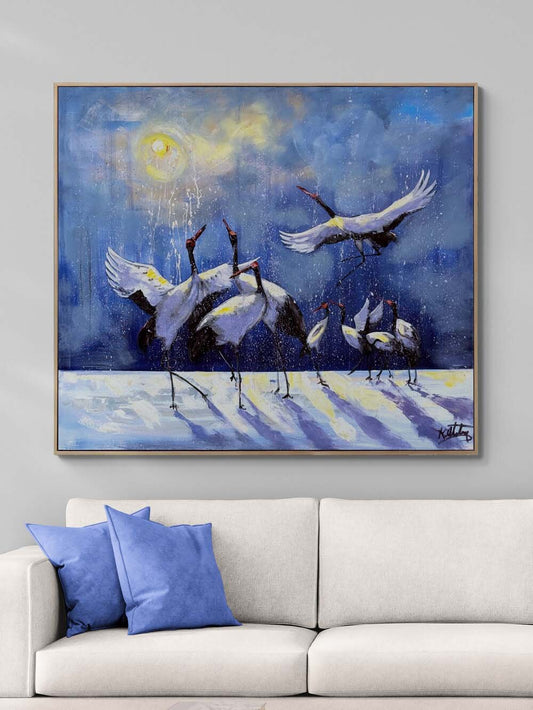 Kış Manzarasında Turnalar Yağlı Boya Tablosu