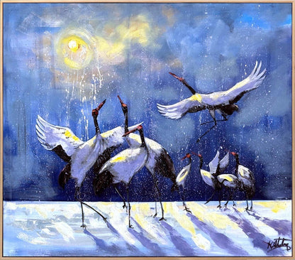 Kış Manzarasında Turnalar Yağlı Boya Tablosu