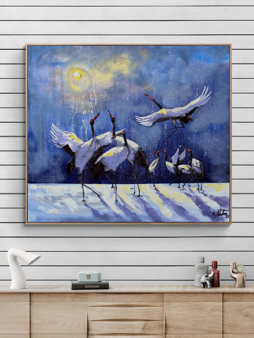 Kış Manzarasında Turnalar Yağlı Boya Tablosu