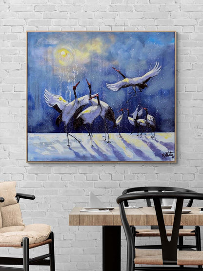 Kış Manzarasında Turnalar Yağlı Boya Tablosu