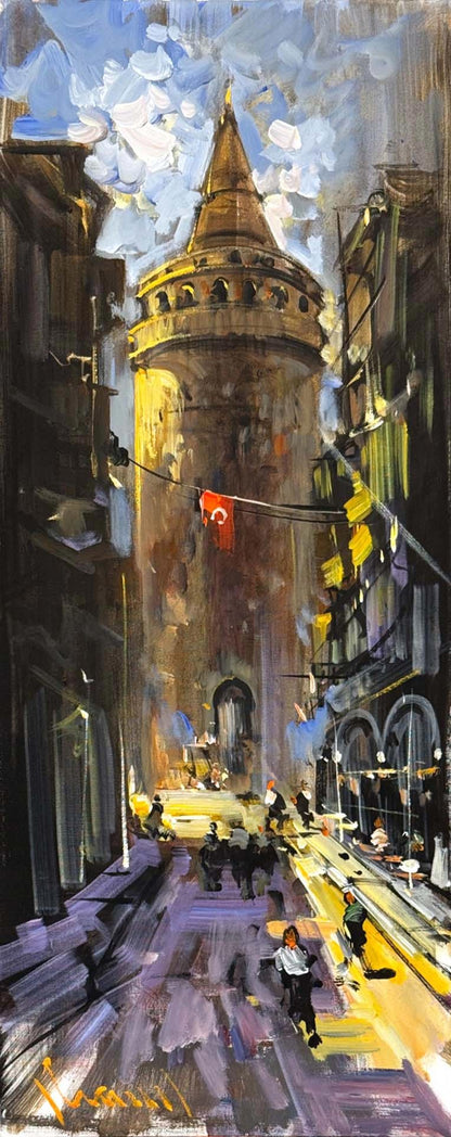 Galata’ya Çıkan Yol Yağlı Boya Tablosu