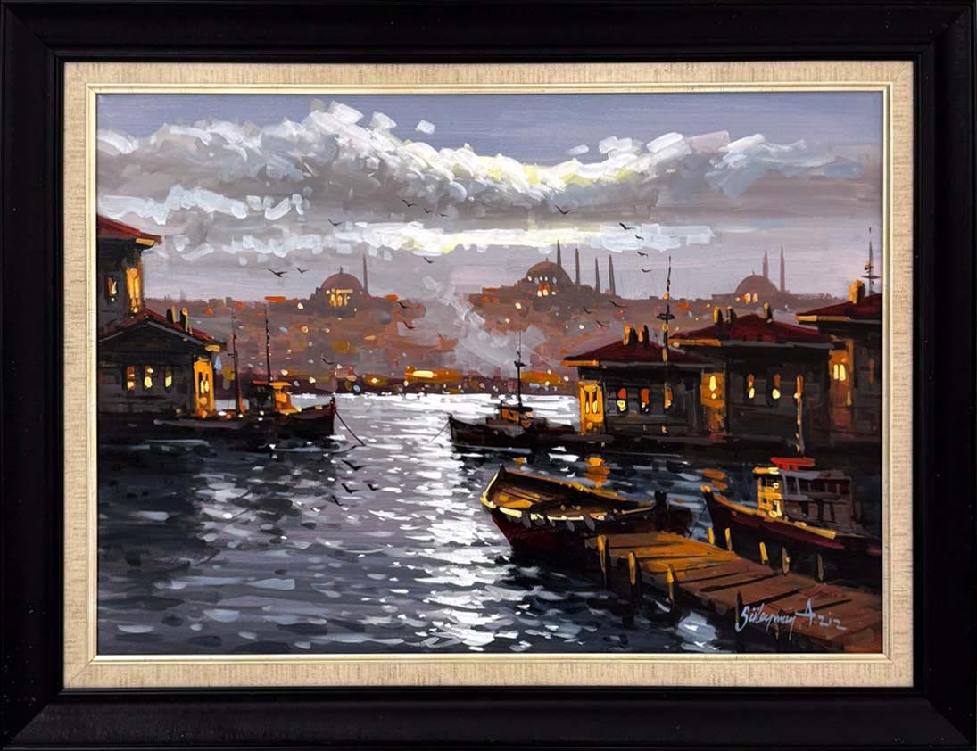 Minareler Arasında Boğaz Yağlı Boya Tablosu